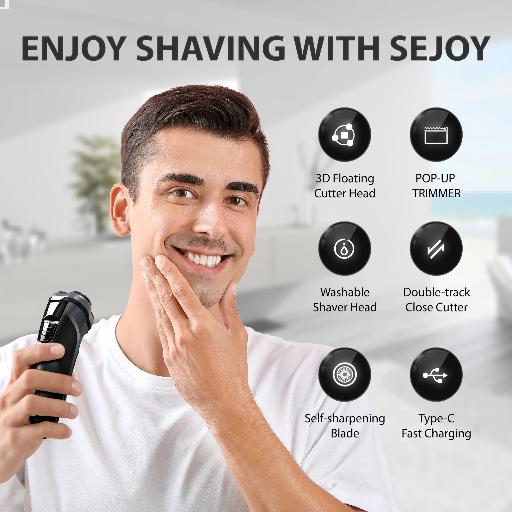 Sejoy-Rasoir électrique aste avec lame flottante 3D, rasoir lointain, tondeuse à cheveux, machine de découpe de barbe, 2 en 1, 5W