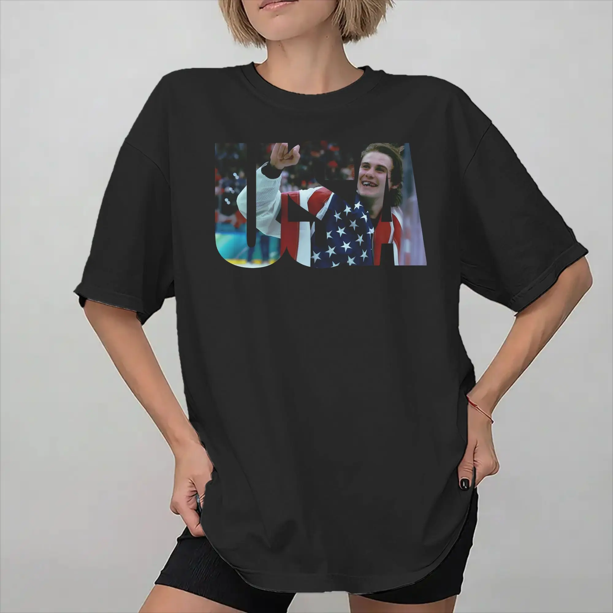 Jack Hughes Usa Gold Hockey Tee Shirt for Men Women Graphic Printing T Shirts  Cotton Clothes