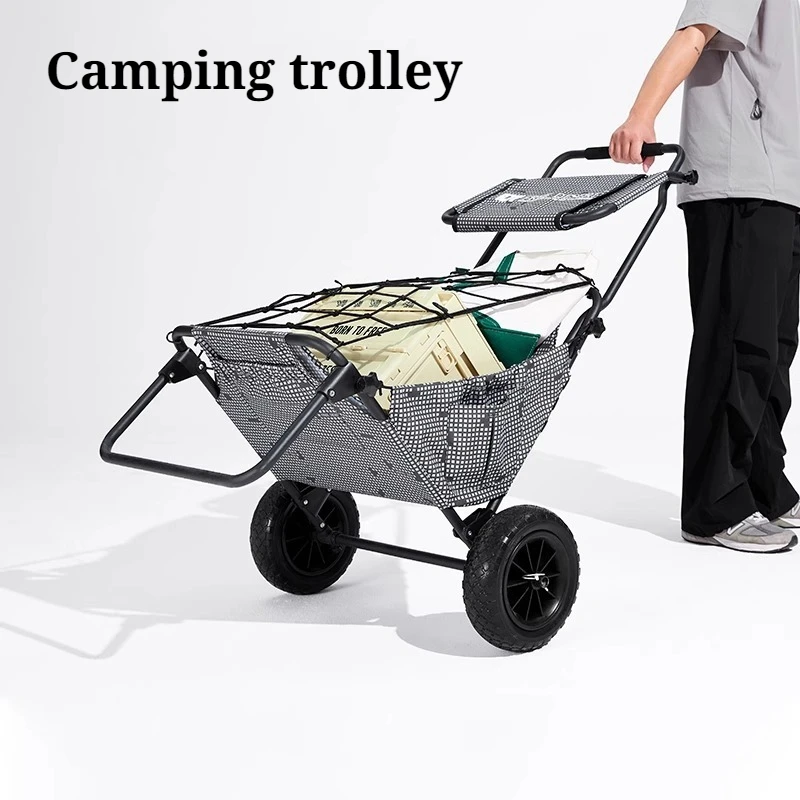 Outdoor Camping Folding Cart Fishing Equipment Storage Portable Aluminum Alloy Small Trolley Transport Tool Camping Supplies