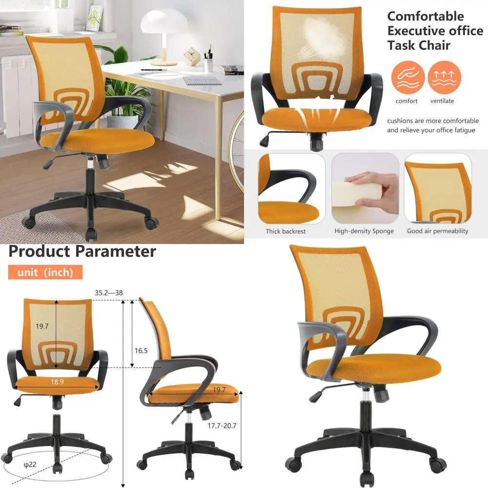 

Эргономичное офисное кресло с сетчатой спинкой и поясничной поддержкой, регулируемое поворотное кресло для женщин и взрослых, оранжевое