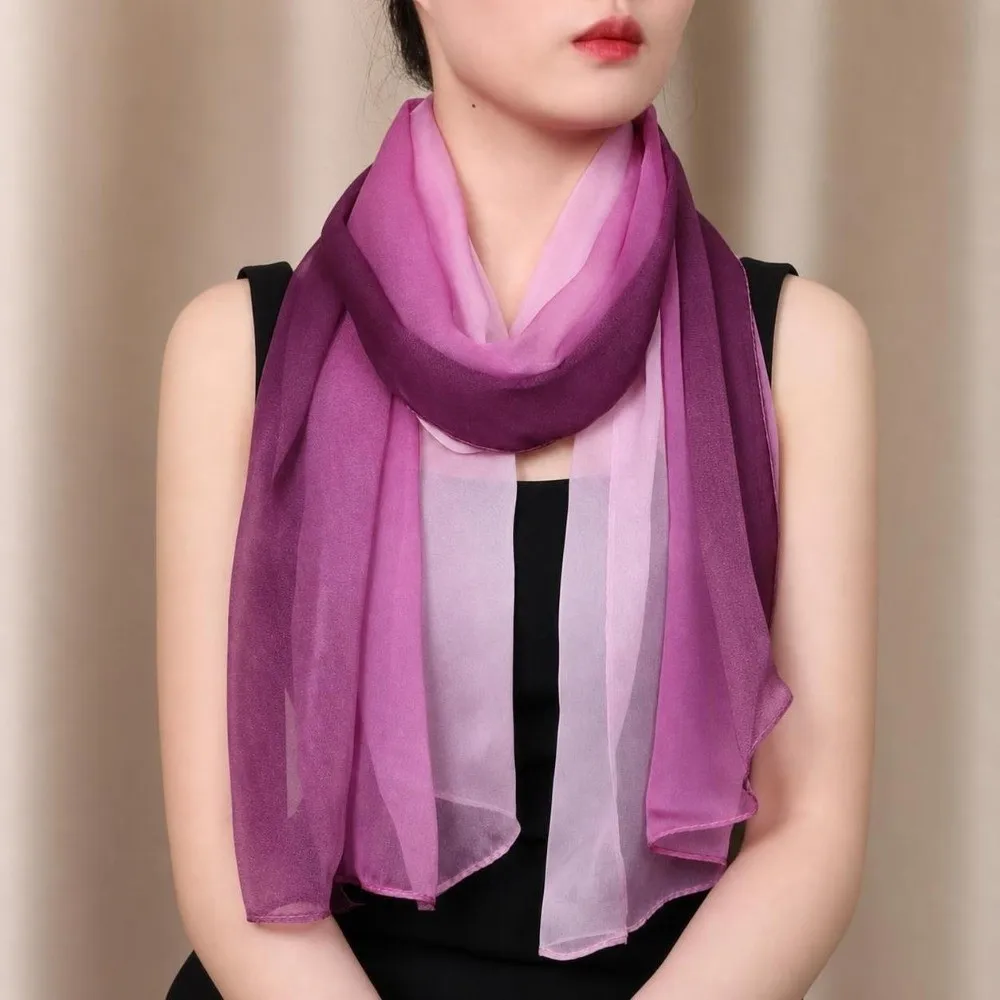 Chic Gradient Color Simulation Silk Scarf 50*160CM Thin Neck Scarf Sun Protection Silky Touch Shawl Hijab for Women