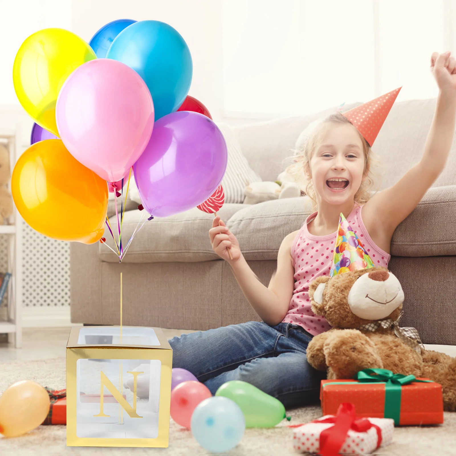 

1Set Baby Birthday Balloon Box Premium Material Letter Themed Party Decorations Exquisite Room Ornaments Happy Feeling