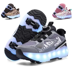 2024 Light Roller Skate Shoe With 4 Wheels Boys Girls Swivel Buckle Outdoor Luminous Casual Sneaker Children USB Charging Shoe