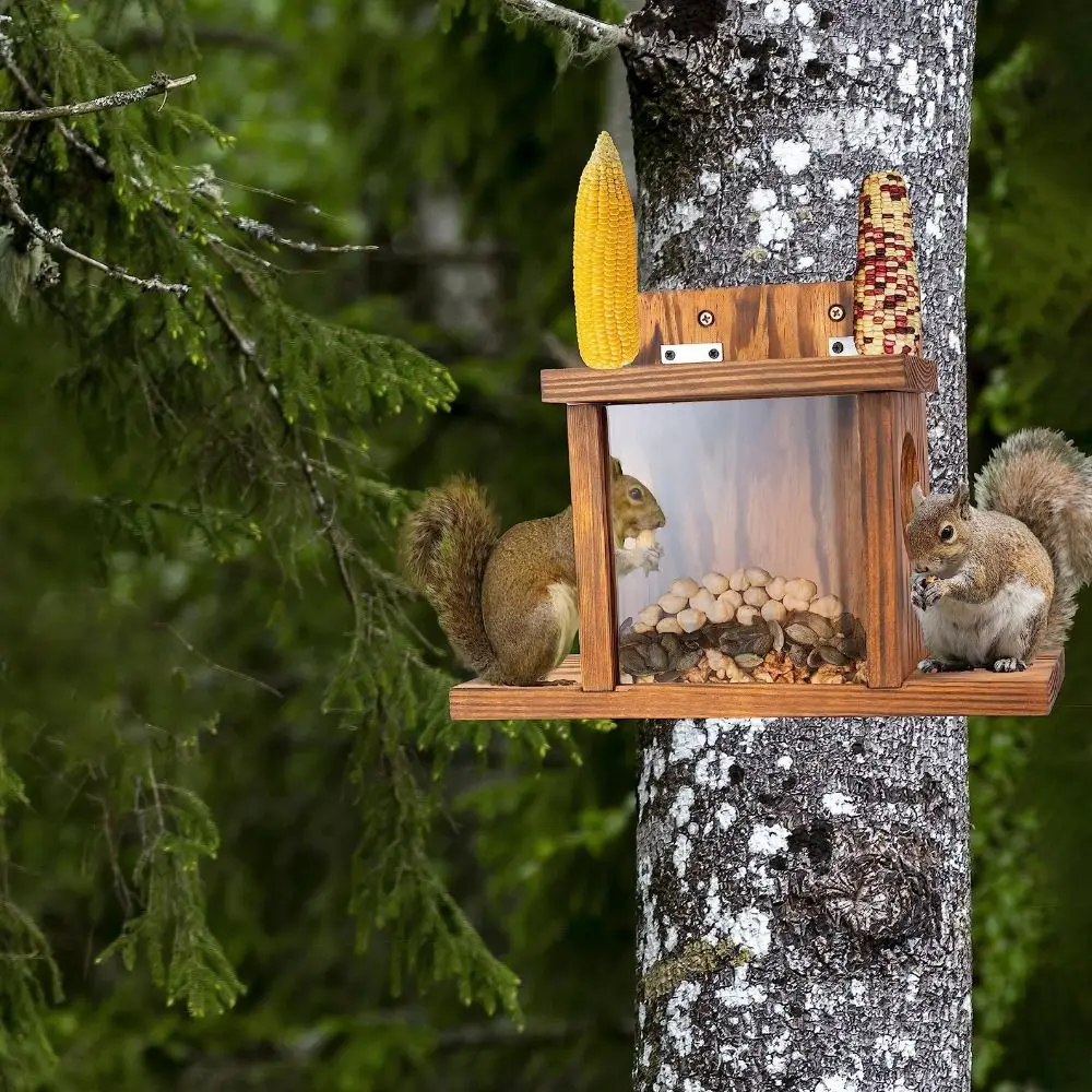 

Bird Raising Tool Wooden Squirrel Feeder Hanging Multi-purpose Bird Feeder Durable Hamster Feeding Box Balcony