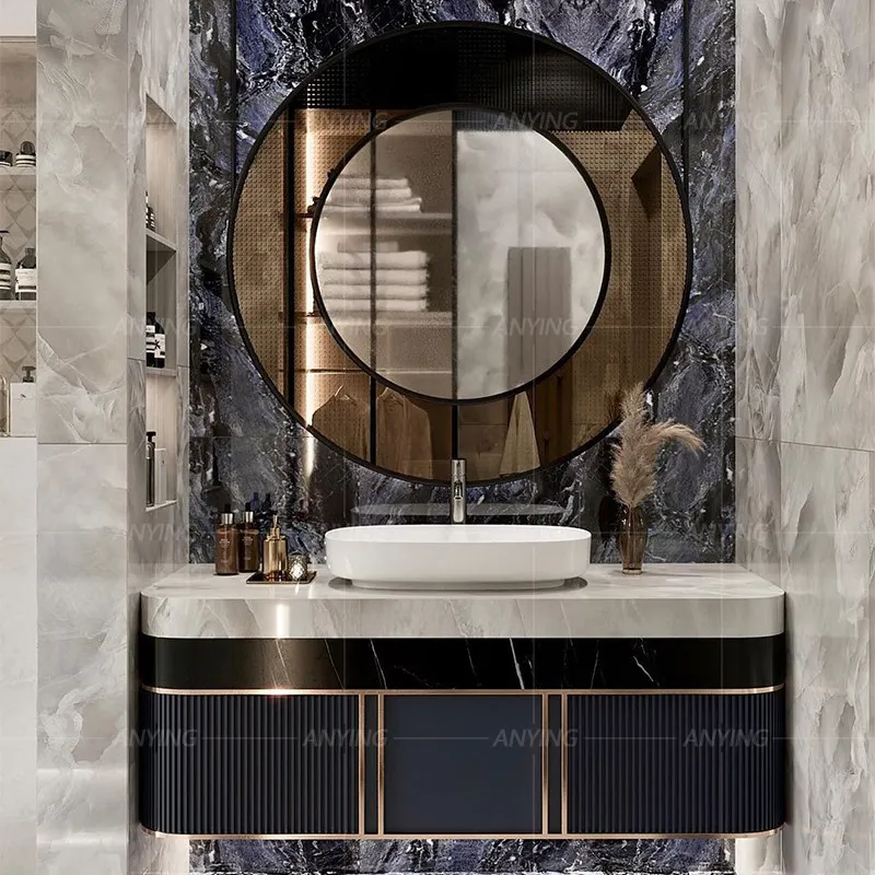 Bathroom Cabinet Customized Solid Wood Wash Table French Light Luxury Bathroom Marble Hand Wash Face Pool Basin