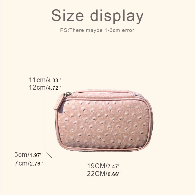 Customize Initials Leather Ostrich Pattern Travel Business Makeup Bags For Women Luxury Designer Handbags 2026 New In Organizer