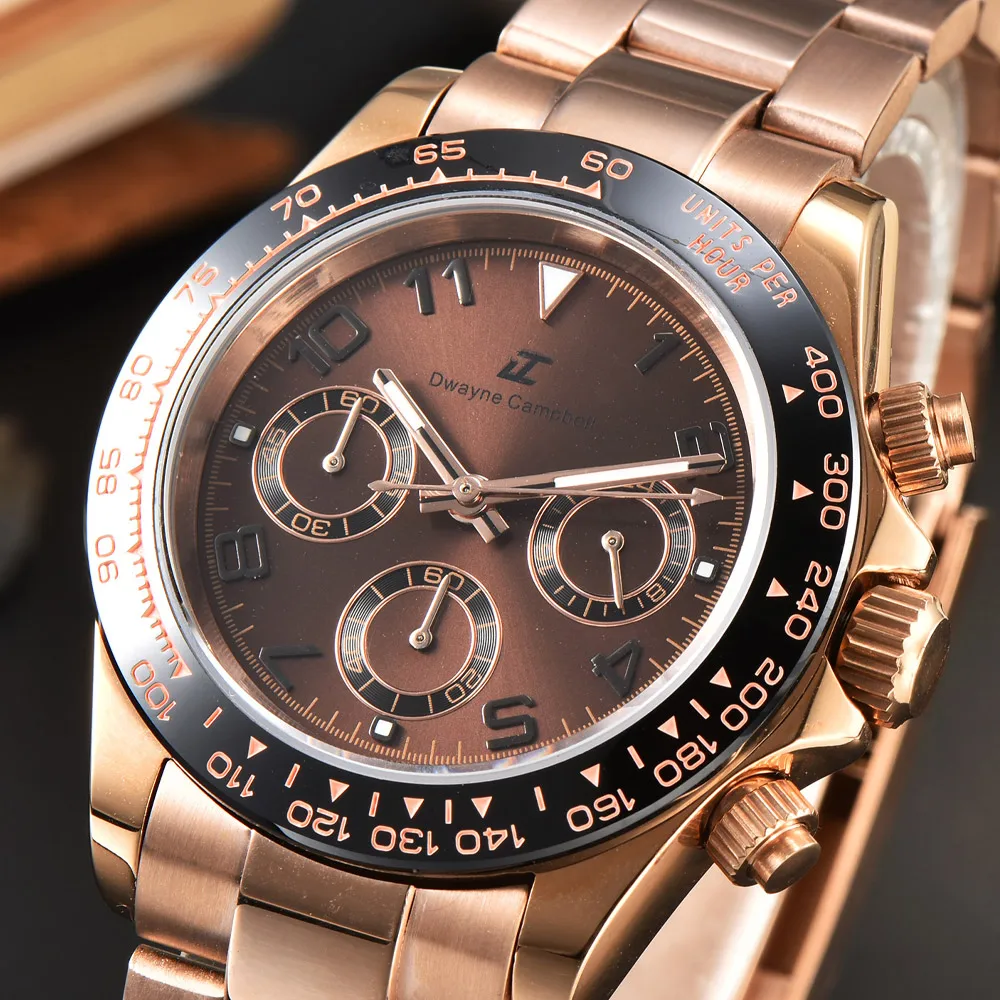 

Деловые модные светящиеся мужские часы из розового золота диаметром 40 мм, водонепроницаемые повседневные мужские механические часы VK63, механизм