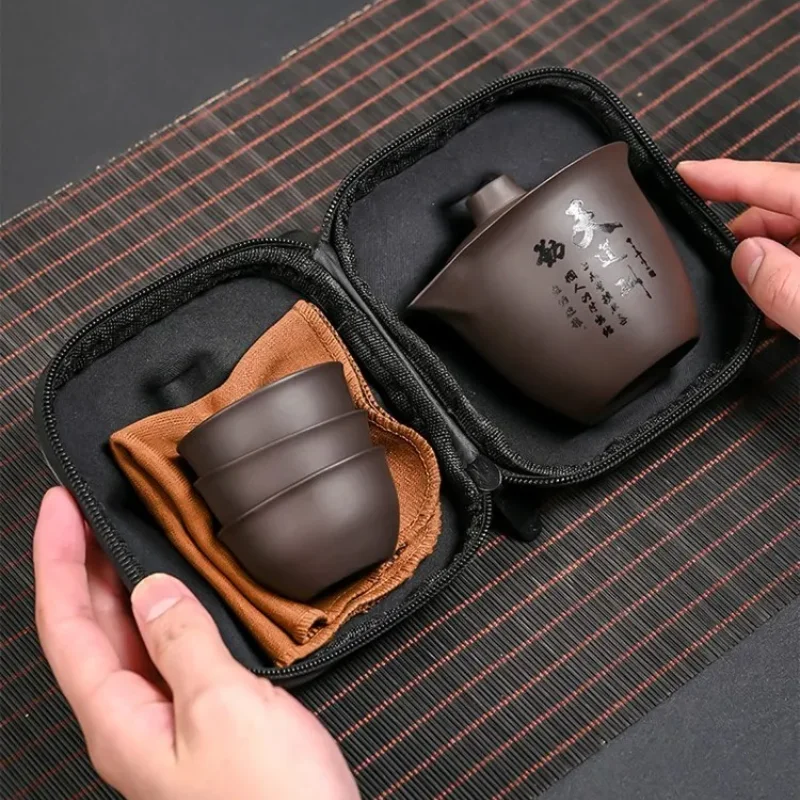 

1 set Portable ZhiShaTeapot Teacup Set with Travel Kit Kung Fu Teaware Ceramic Outdoor Tea Pots Chinese Tea Set Protable Gaiwan