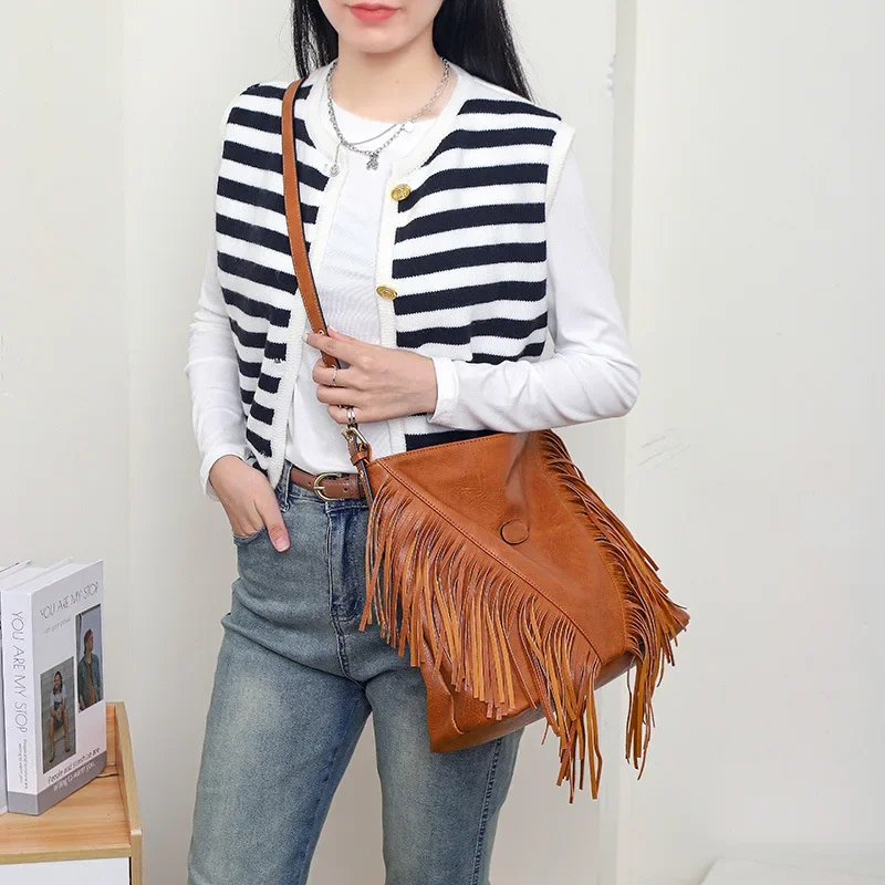 Long Tassels Women handbag Large Capacity Shoulder Bags for ladies hand bag Soft PU  casual Messenger bags Travel Tote