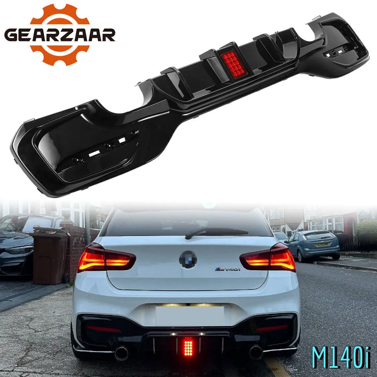 Rear Diffuser W/ LED For BMW 1 Series F20 F21 M135i M140i LCI 2015+ Gloss Black