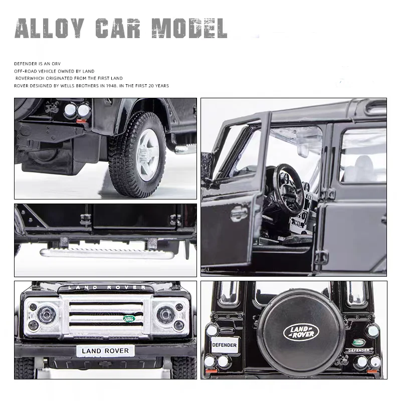 Simulación Diecast y vehículo de juguete Land Rover Defender SUV todoterreno grande RMZ city 1:36 coche en miniatura de aleación extraíble y puertas abiertas