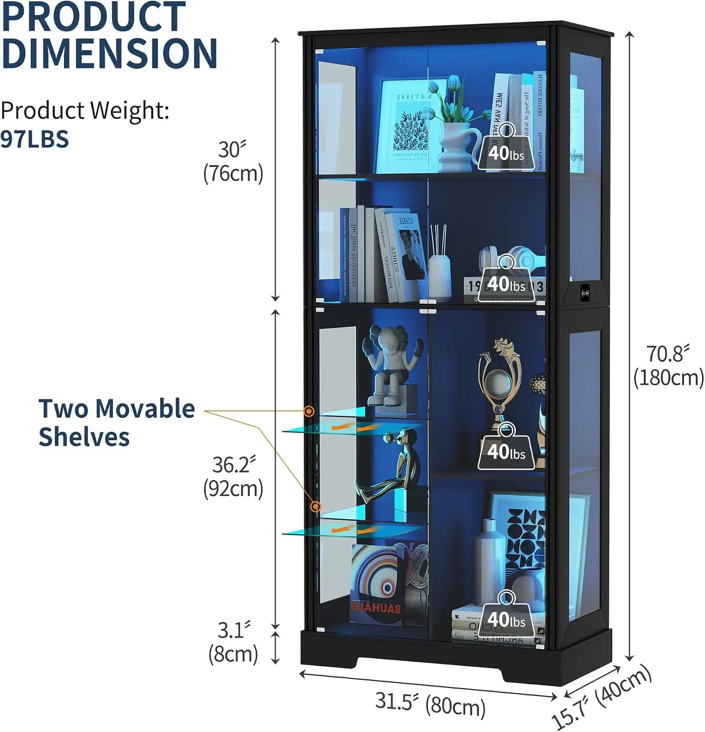 71'' Display Cabinet with 5-Tier and Lock for Collectibles,Black