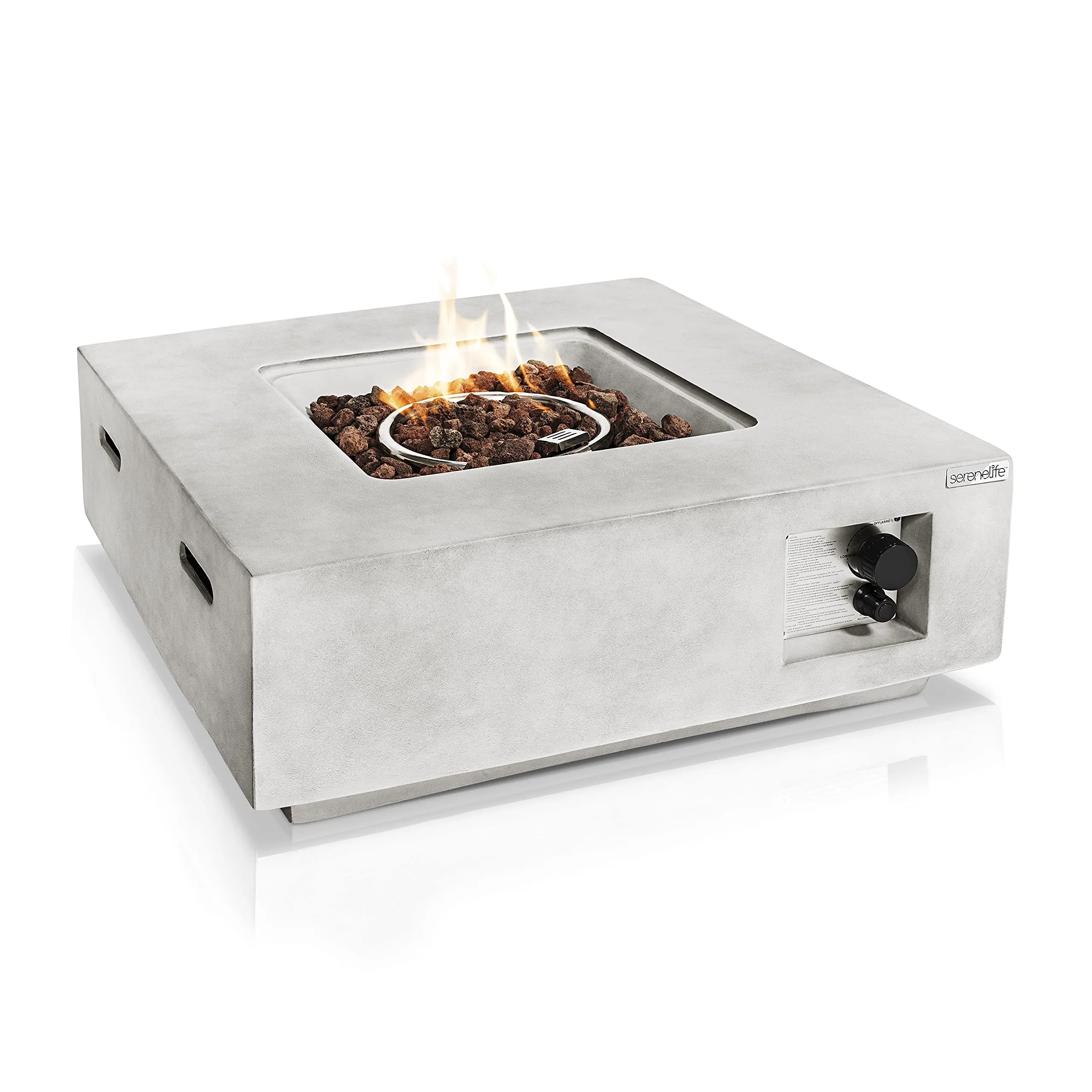 Concrete Outdoor Propane Fire Pit Table - CSA/ETL Certified Safe 40,000 Pulse Ignition Weatherproof Square Propane Gas