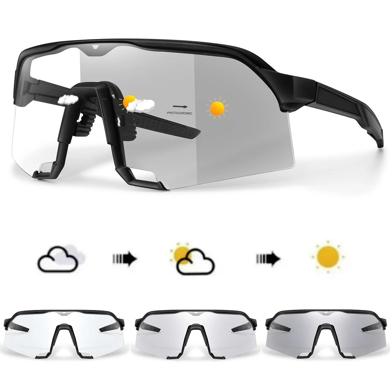 Óculos de sol fotocromáticos para homens e mulheres ao ar livre mtb bicicleta ciclismo correndo óculos à prova de vento tons grandes