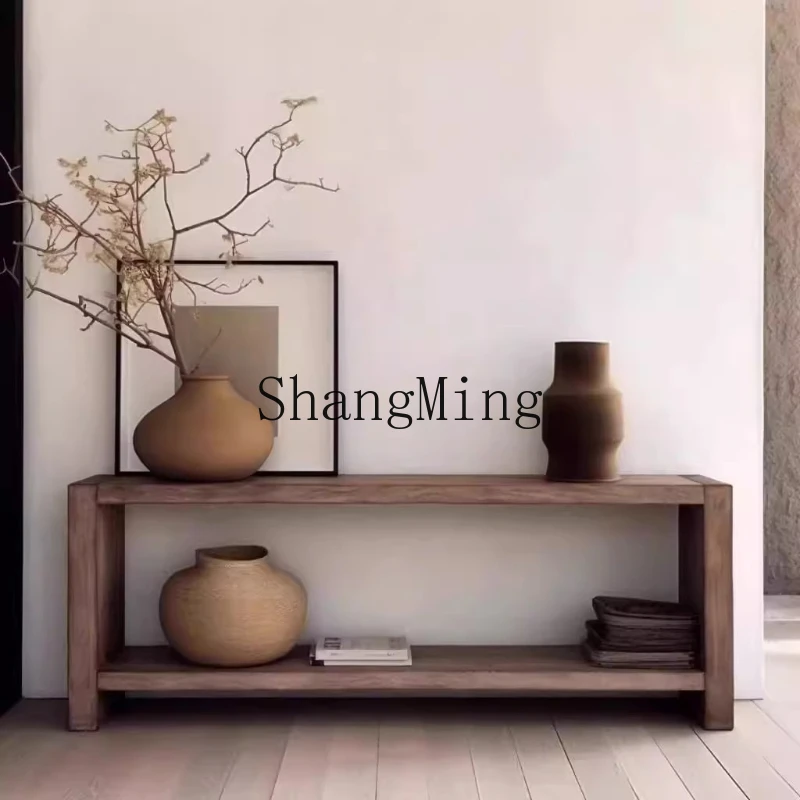 

ZYY wabi-sabi wind entryway retro solid wood strip case corridor shelf middle antique entryway cabinet