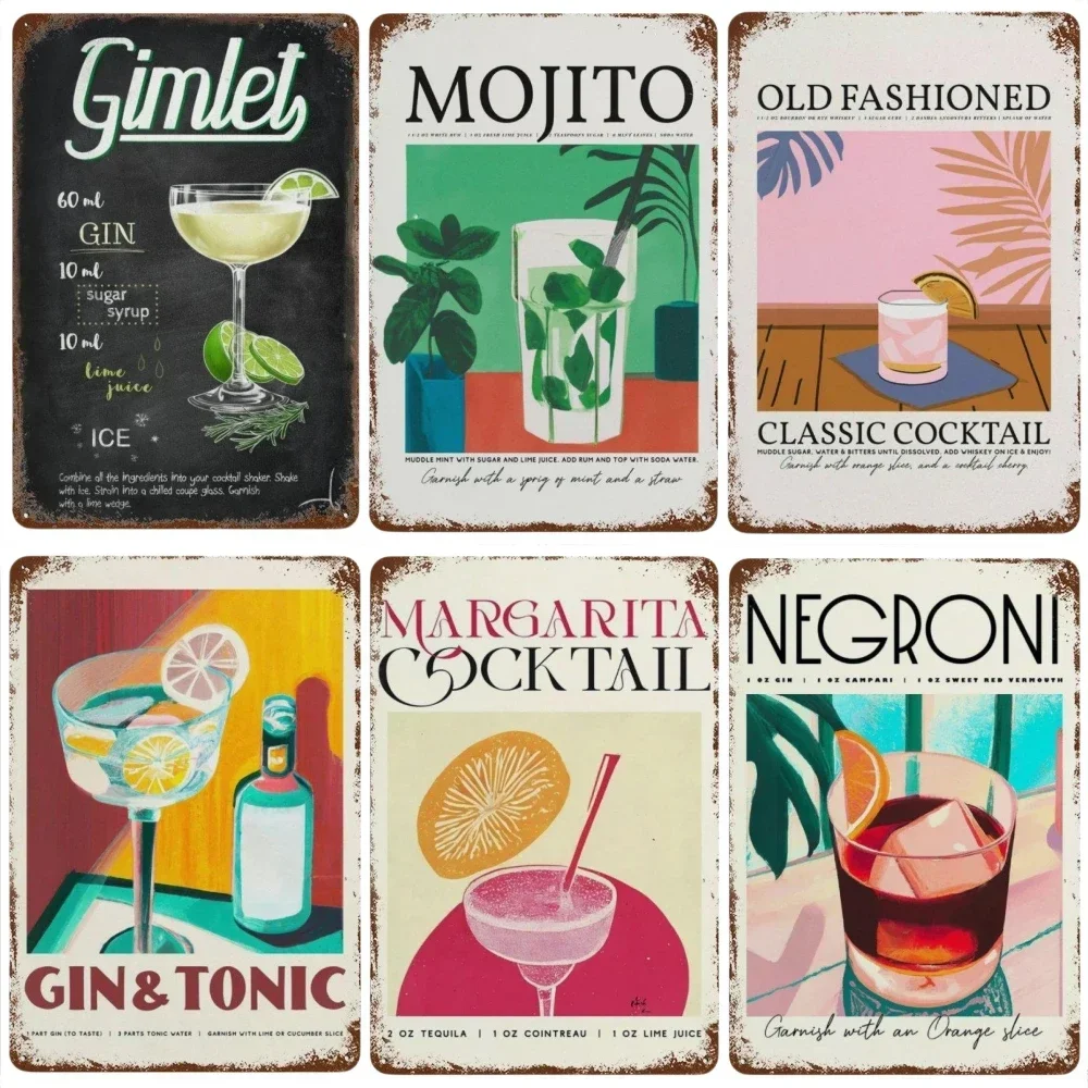 Vintage Fruit Juice Mojito Aperol Spritz Posters and Sangria Drink Negroni Metal Aluminum Sign Plaque For Club Bar Home Decor