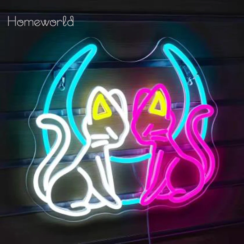 Moon Cat Neon Sign , Bedroom Wall Decor for Cat Lovers, Bright LED Light for Cafe and Bar, Unique Gift for Artistic Home Decor
