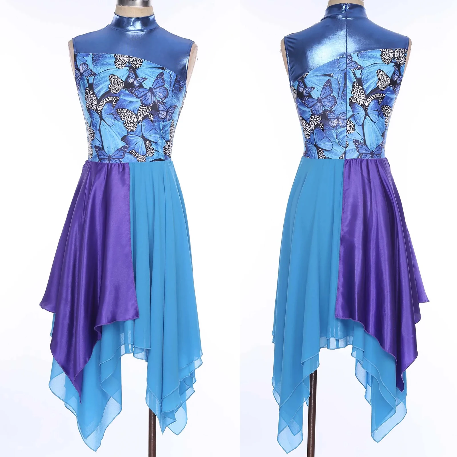 Robe de danse lyrique de Ballet pour femmes, sans manches, imprimé Patchwork, ourlet asymétrique en mousseline de soie, robes de culte liturgiques, vêtements de danse