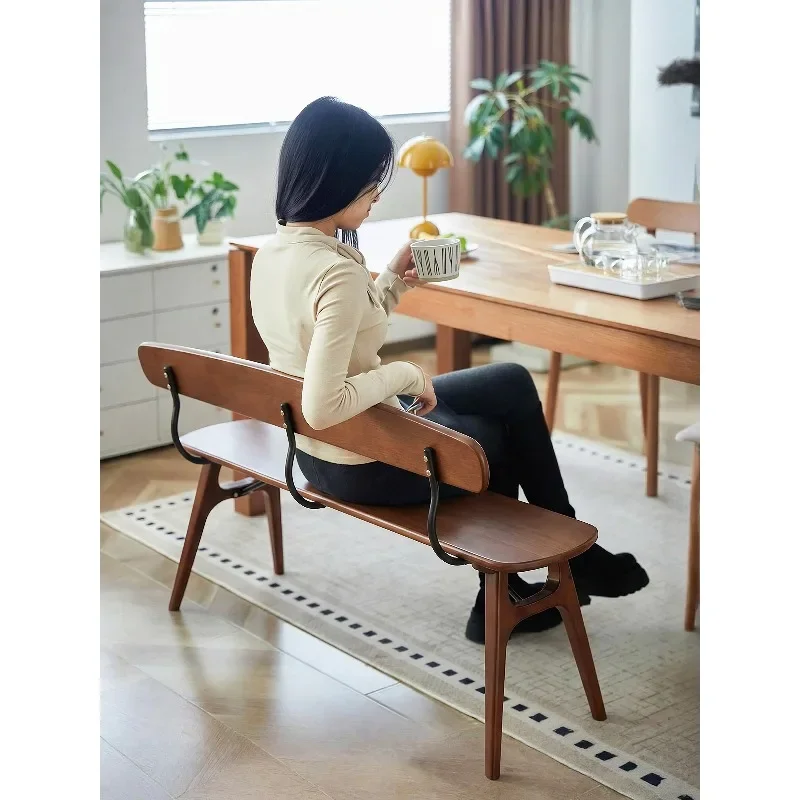 medieval style long bench solid wood backrest dining chair, walnut extremely narrow bedside sofa entrance