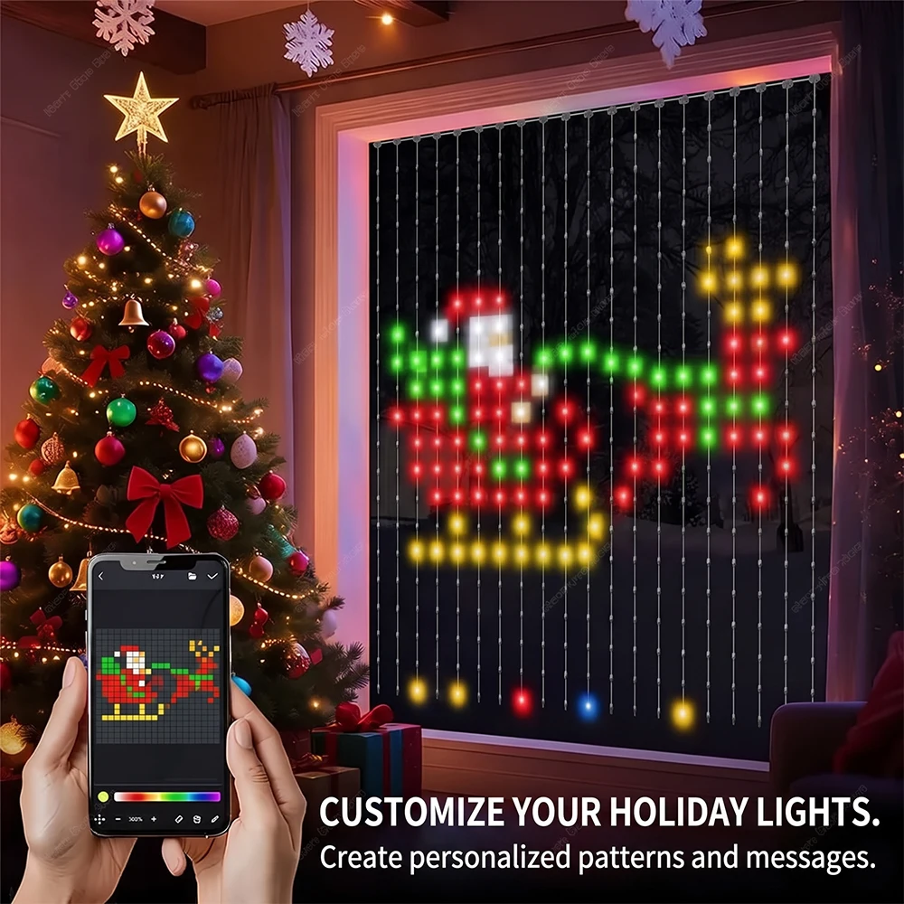 Smart Curtain Lights DIY Color Changing LED RGB String Fairy Light with APP Remote Control for Backdrop Party Indoor Outdoor Holiday Decor