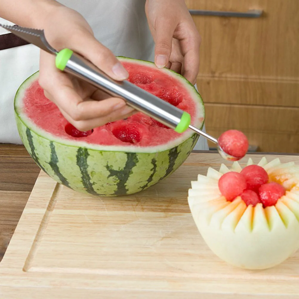 2 Pcs Watermelon Scooper Ballers Ice Kitchen Spoon Stainless Steel Meatball Fruit Balls Dessert Maker Machine