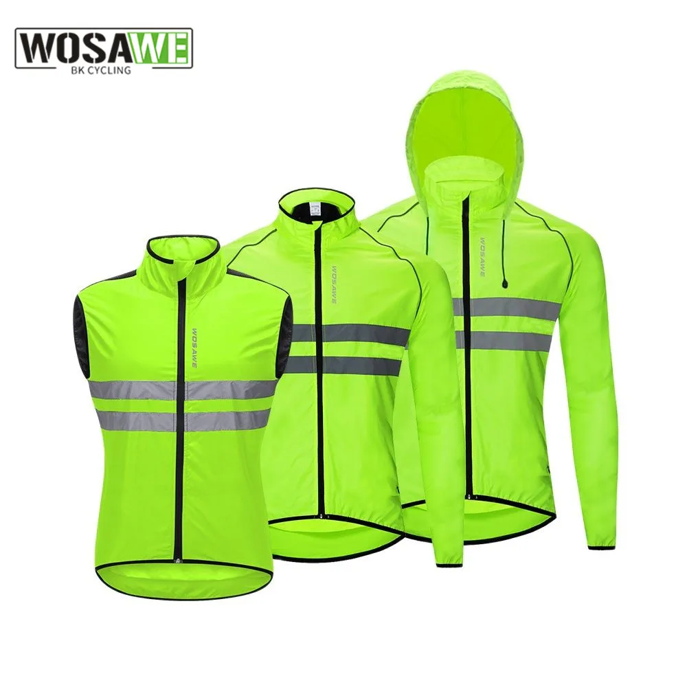 

WOSAWE Reflective Cycling Jackets Hooded Men Riding Bike Wind Top Waterproof Bicycle Clothes Long Sleeve Jerseys Windproof Vest