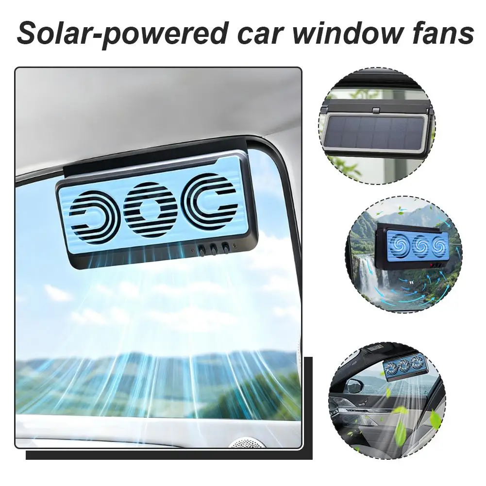 New Solar Powered Auto Window Cooler Car Exhaust Fan Rotating Three Channel Radiator Silent Air Circulator Car Accessories