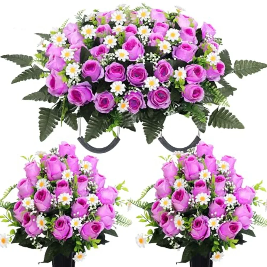 

3 комплекта украшений для кладбища: большие цветы для надгробий, шелковые цветы с вазами для украшения могил на открытом воздухе