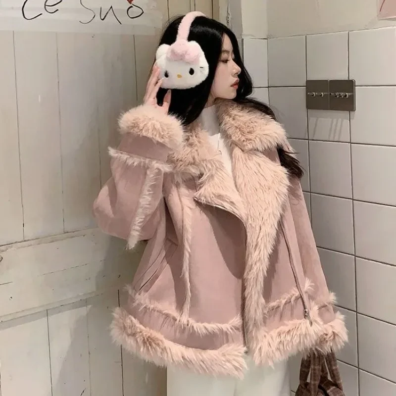 Herfst en winter Faux Suede Fleece korte jas met fleece en verdikking Nieuwe 2026 bontjas uit één stuk voor dames Warme topmode