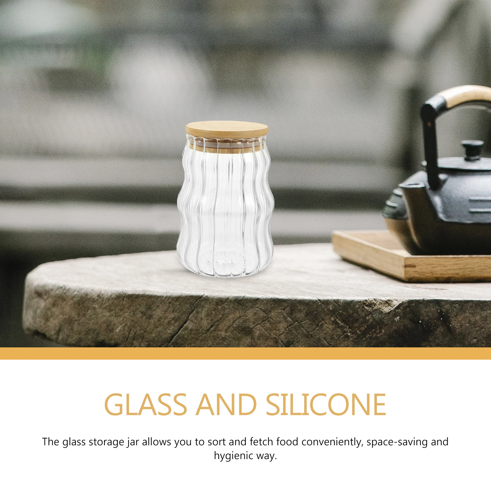 

Wave Pattern Glass Storage Canister With Bamboo Lid Household Food Jar For Cereals Nuts Tea Coffee Beans Sealed Container
