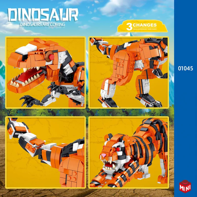 Idea Animals Mini Block Jurassic Dinosaurs Building Brick 3 Changes Tyrannosaurus Rex Tiger Shark Educational Toy For Gifts