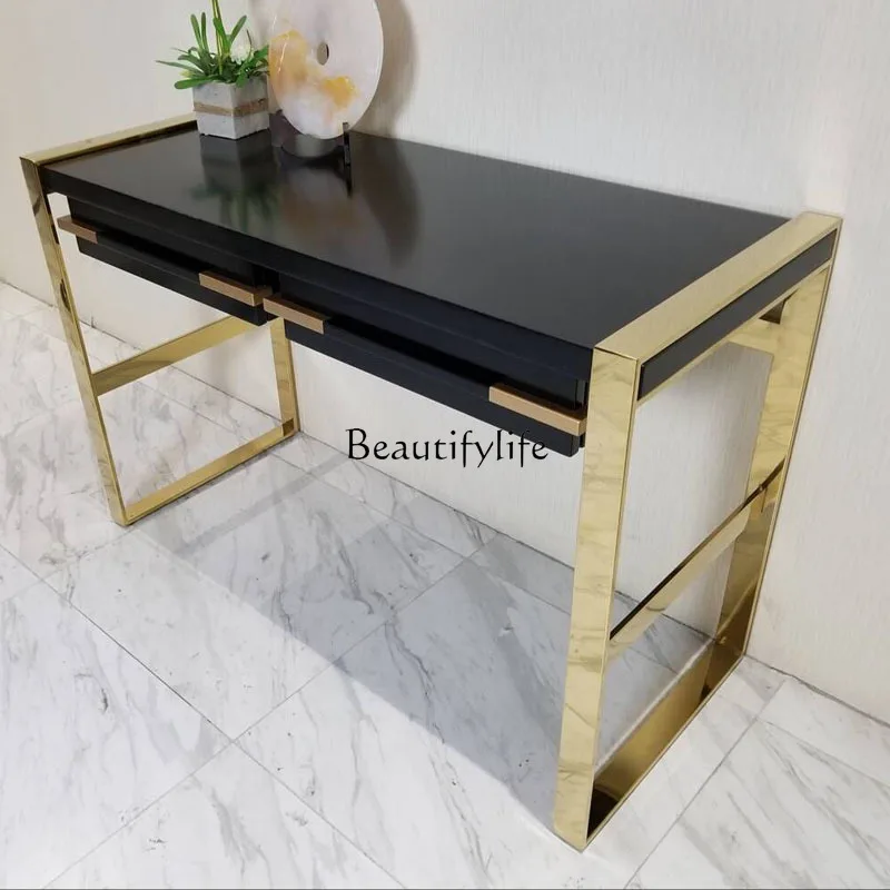 Italian light luxury stainless steel plate computer desk desk champagne gold