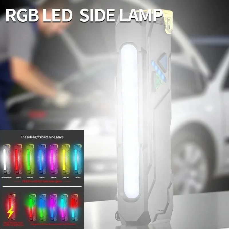 USB قابلة للشحن RGB مصباح يدوي المغناطيسي المزدوج كليب المزدوج الأبيض الأرجواني الرئيسي 7 اللون الجانب ضوء الألومنيوم IPX4 التخييم مقاوم للماء