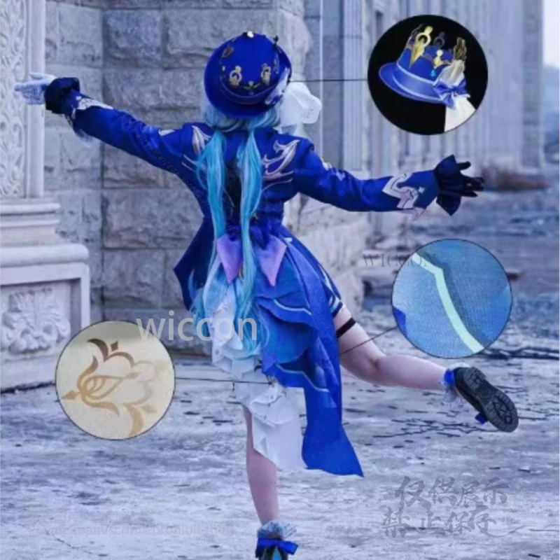 Juego de Anime Furina, disfraz de Cosplay, sombrero, accesorios, sombrero, sombrero blanco Furina, pelucas, pelo sintético resistente al calor, fiesta de Halloween