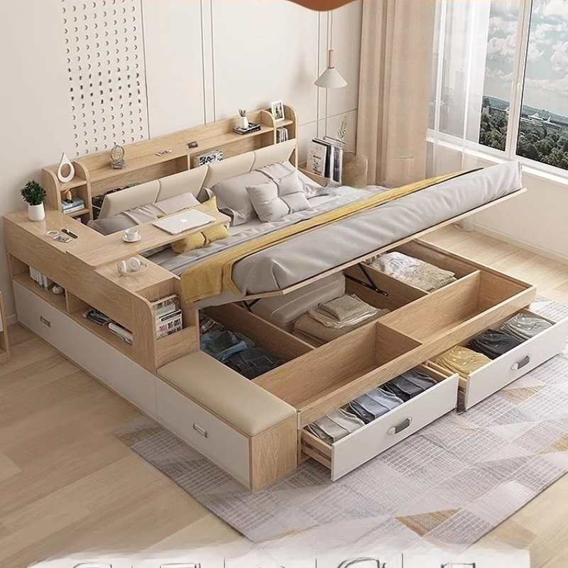 

Drawers Leather Bed Modern Twin Tatami Massage Storage Bed Multifunctional Minimalist Muebles Para El Hogar Bedroom Furniture