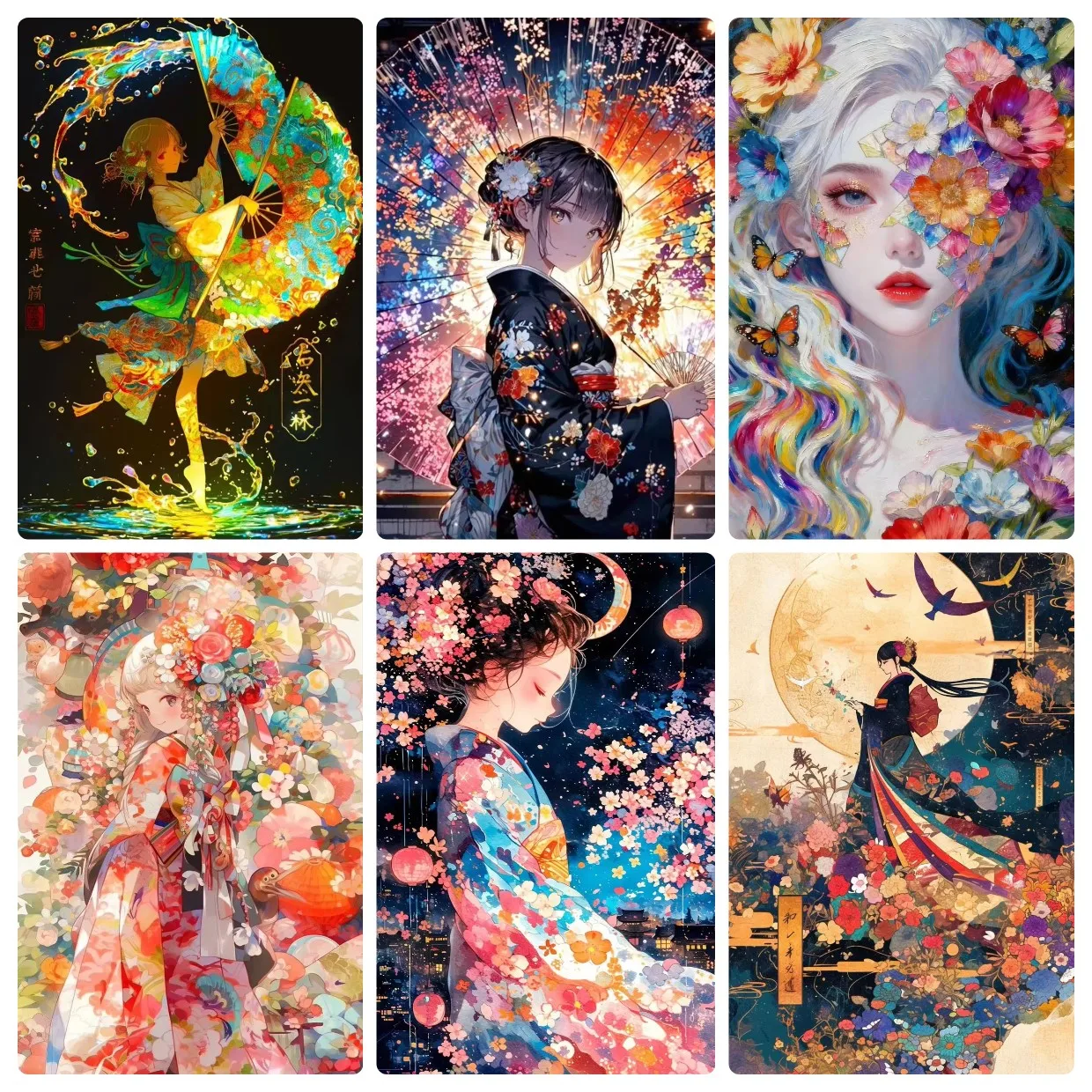 Diamond Painting Japanese Kimono Lady Oriental Sakura&Fan Geisha Mosaic Handmade Art Round/Square Diamonds Gift Home Decor