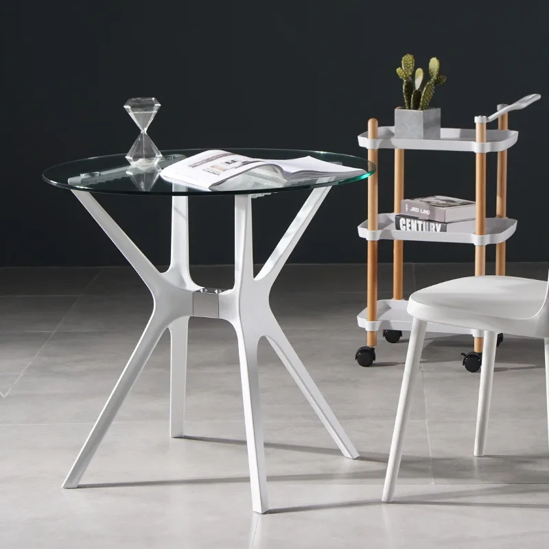 Glass round table, designer creative fashion transparent dining table 80CM diameter reception and negotiation tea table front