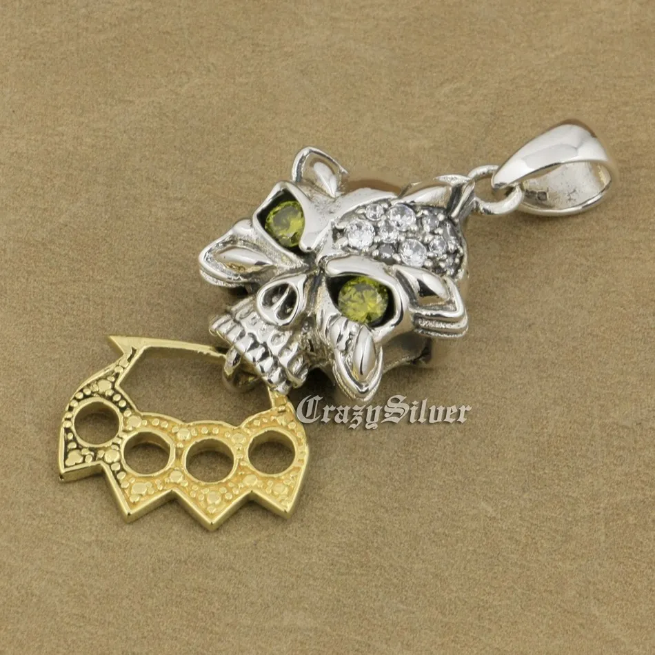 

CZ Eyes 925 Sterling Silver Skull Pendant Biker Punk Jewelry 9V026