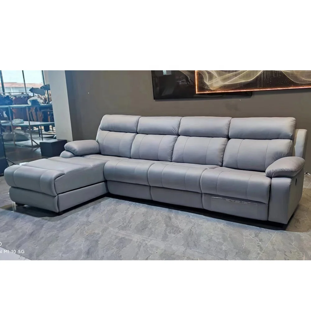 

# Modern L Shape Home Furniture Upholstery Pull Out Puff Motor Power Recliner Fabric Sofa With Speaker And USB Charger