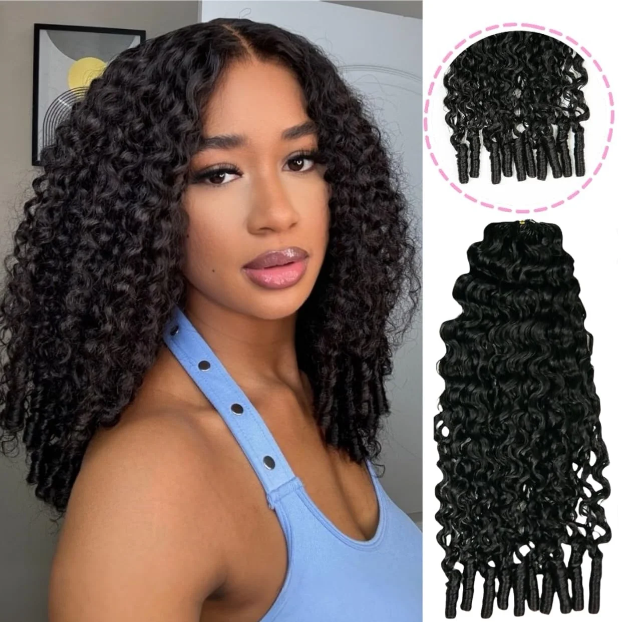 Extensions de cheveux humains 100% crochet, bouclés à petites spirales, style boucles Pixie, pré-séparées, tresses miracle sans nœuds