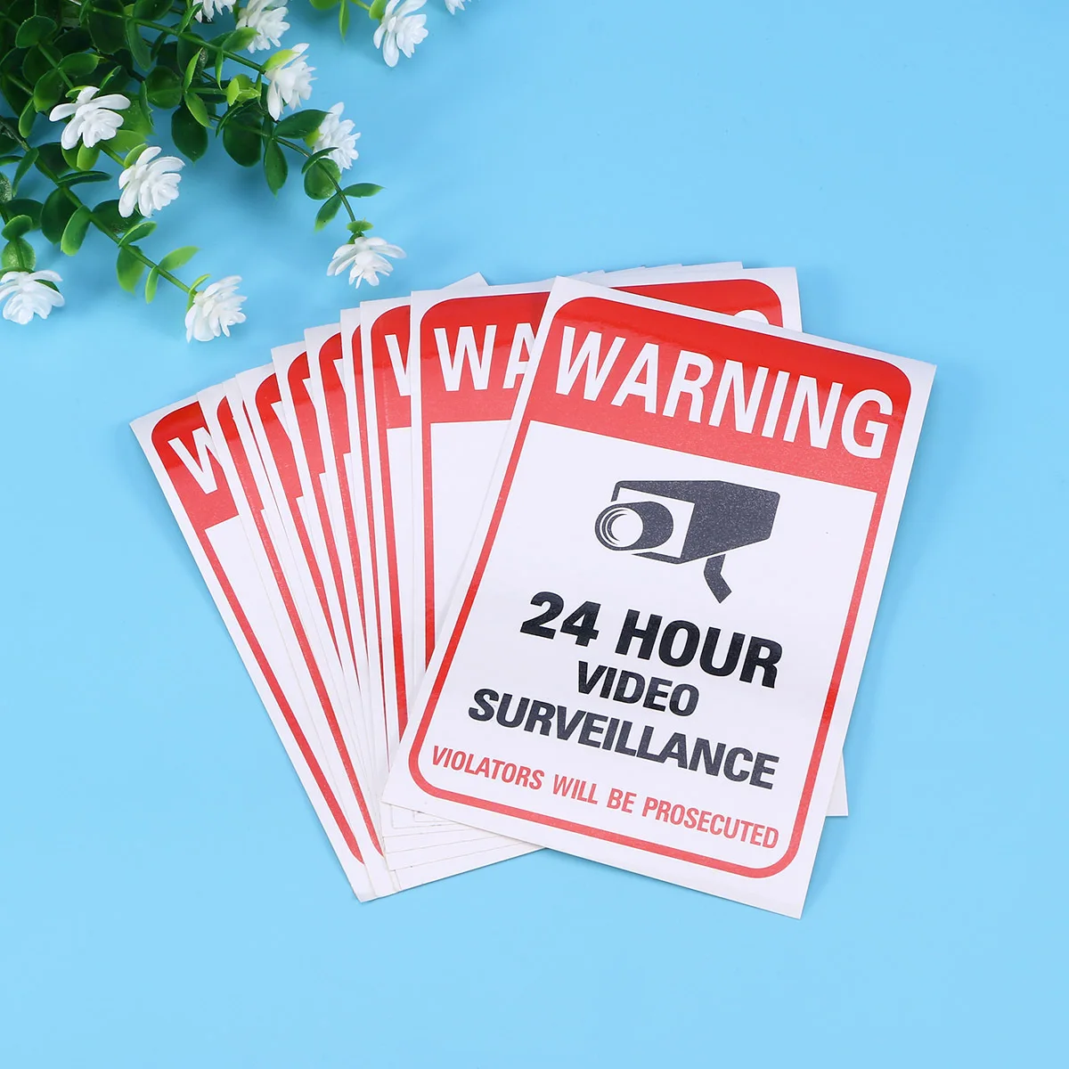 10Pcs 15.7x10.3cm 24 Hour Vedio Sticker Warning Sign Self-Adhesive for School Office Building Cars Metal Weatherproof