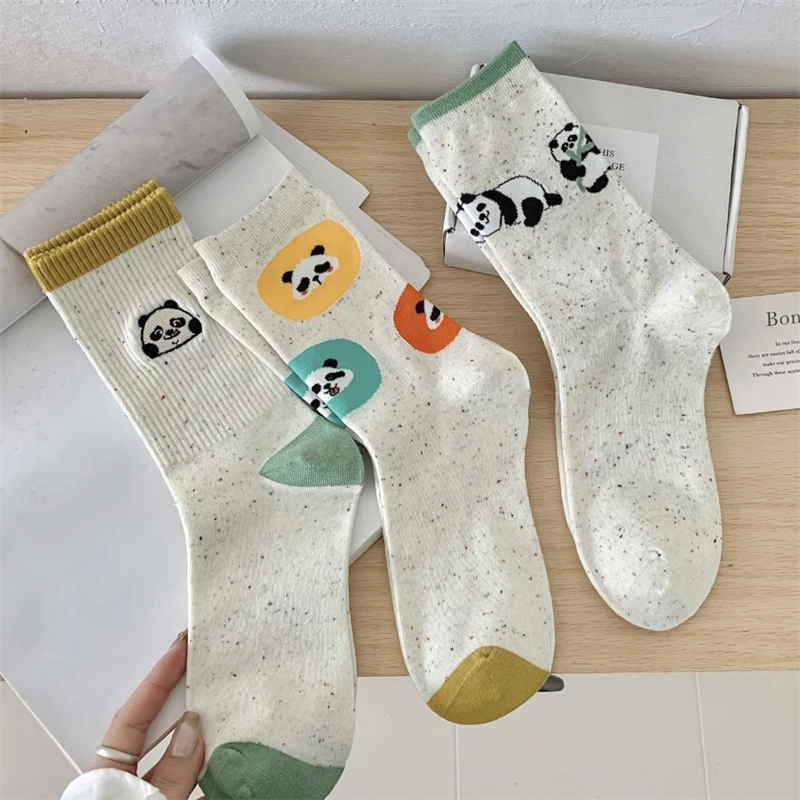 Socks For Women Korean Style New Trendy Cartoon Cute Socks Casual Long Absorb Sweat Crew Socks Embroidery Mixed-color