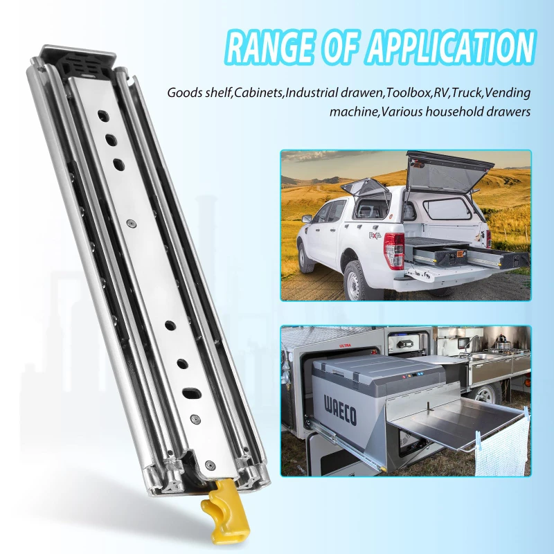 1 Pair 227kg Load Capacity Heavy Duty Slide Rail Full Extension Ball Bearing Side Mount Industrial Rails with Lock RV Slides