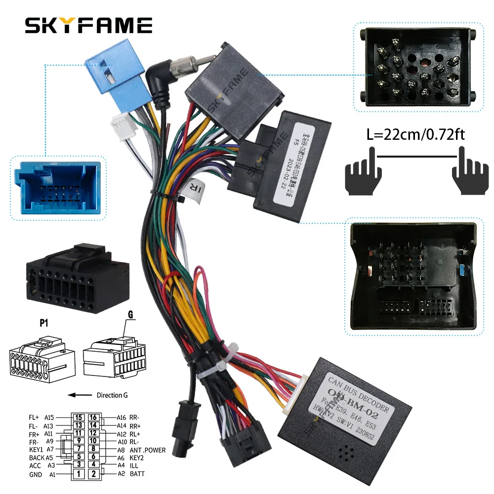 SKYFAME سيارة 16pin الأسلاك تسخير محول Canbus صندوق فك أندرويد راديو كابل الطاقة لسيارات BMW 3 سلسلة E39 E46 E53 X5