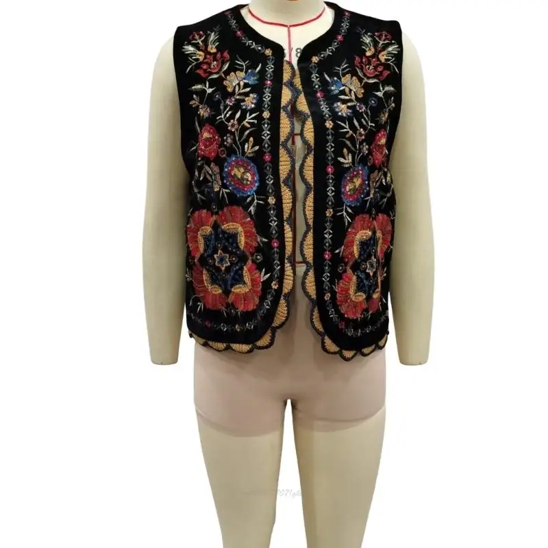 

X5XA Вышитый узор Свободный жилет Жилет Кардиган в богемном стиле Повседневная пляжная накидка