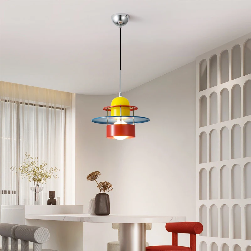 Memphis Colorful Pendant Lamps Bedroom Bedside Light Iron Lampshade High Ceiling Suspension Chandelier Red Yellow Blue E27