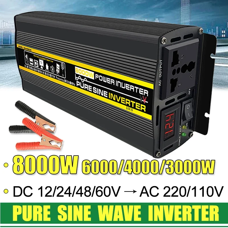 

8000/6000/4000/3000W Pure Sine Wave Inverter Car Outdoor Power Outage 12/24/48/60V TO 220V 110V Power Inverter Charger Adapter