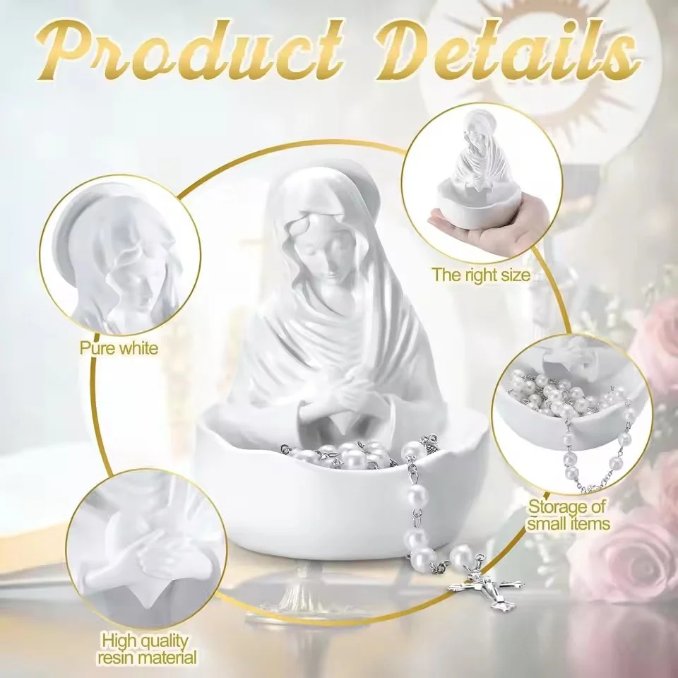

Virgin Mary Figurine Catholic Statue Resin Decorative Bowl Desktop and Console Table Handmade Style Items Home Decoration Gift