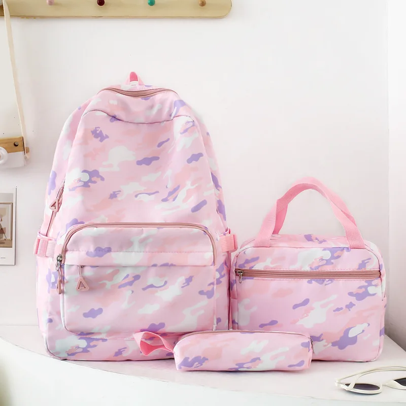 Meninas leve grande capacidade mochila camuflagem cor sólida crianças estudante coreano saco de escola versátil mochila multicamadas
