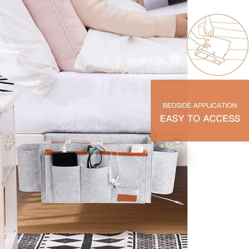 Feltro Bedside Storage Organizer, bolso para desktop, pendurado saco para sala de estar, quarto e cama, saco de viagem, orgainzers